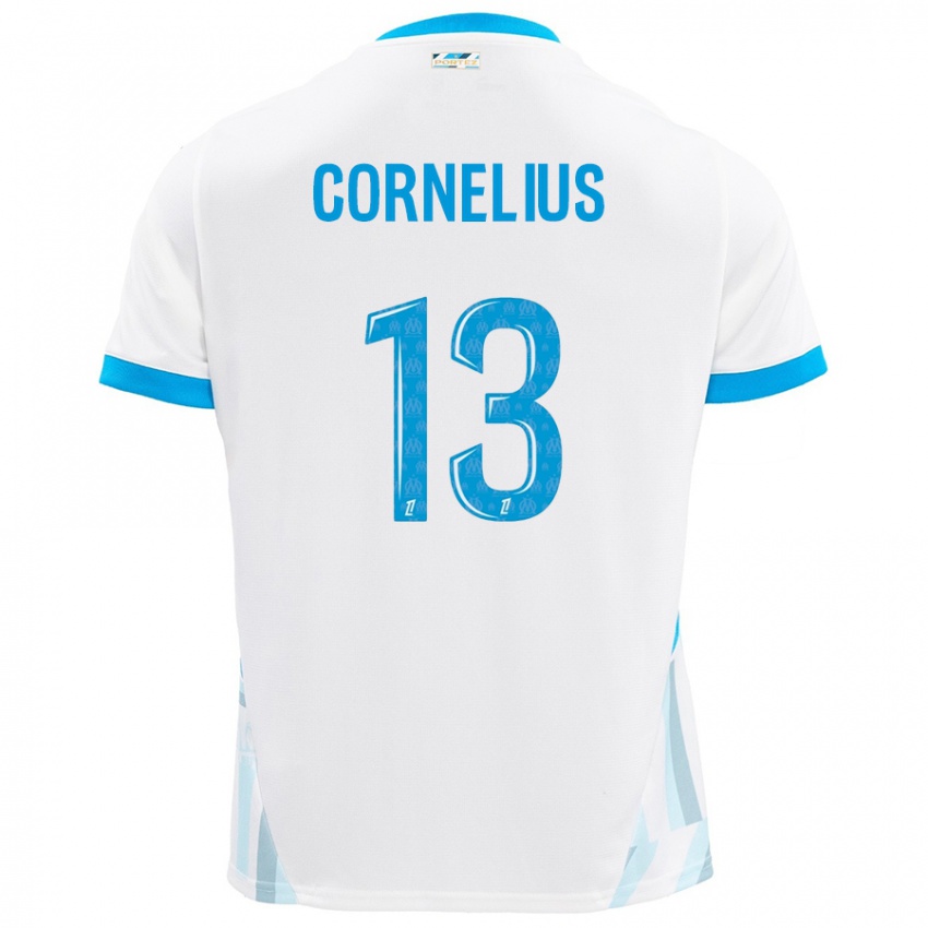 Enfant Maillot Derek Cornelius #13 Blanc Bleu Ciel Tenues Domicile 2024/25 T-Shirt Suisse