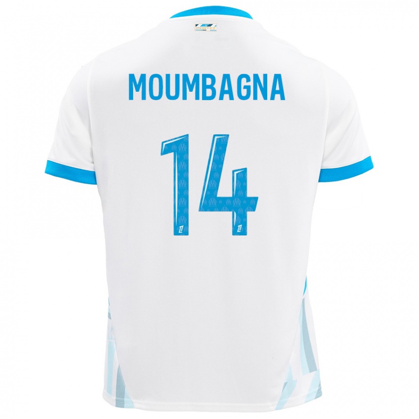 Enfant Maillot Faris Moumbagna #14 Blanc Bleu Ciel Tenues Domicile 2024/25 T-Shirt Suisse