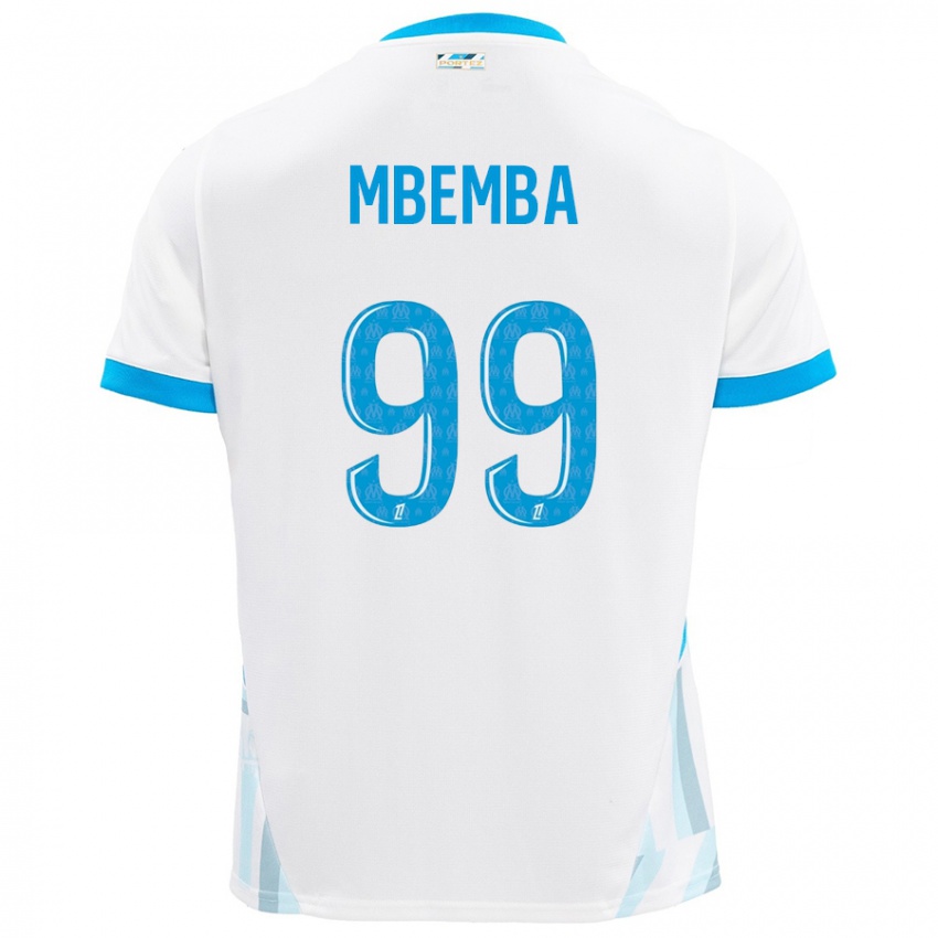 Enfant Maillot Chancel Mbemba #99 Blanc Bleu Ciel Tenues Domicile 2024/25 T-Shirt Suisse