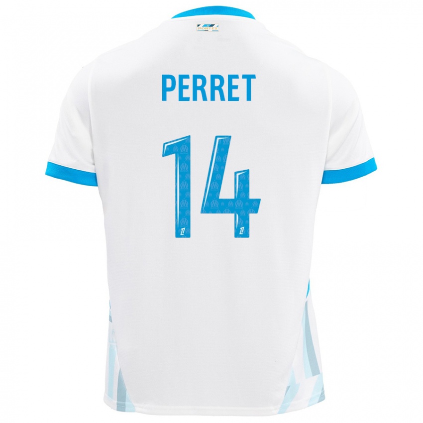 Enfant Maillot Jenny Perret #14 Blanc Bleu Ciel Tenues Domicile 2024/25 T-Shirt Suisse