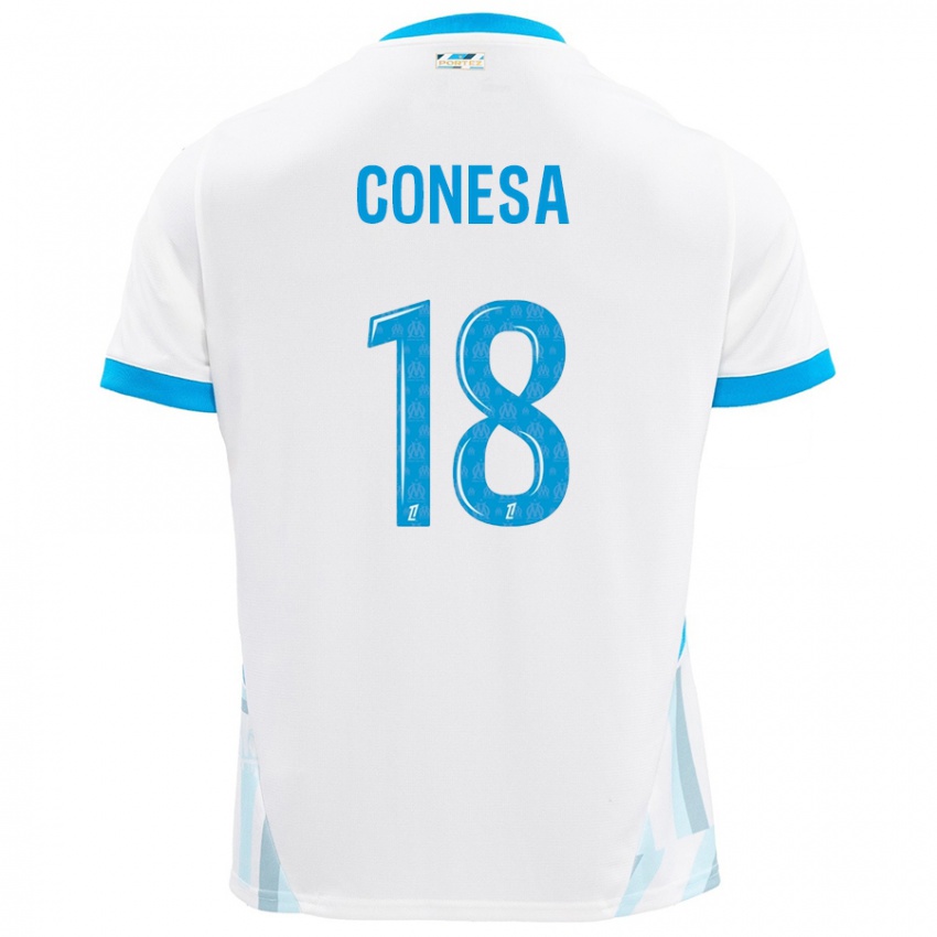 Enfant Maillot Anna Conesa #18 Blanc Bleu Ciel Tenues Domicile 2024/25 T-Shirt Suisse