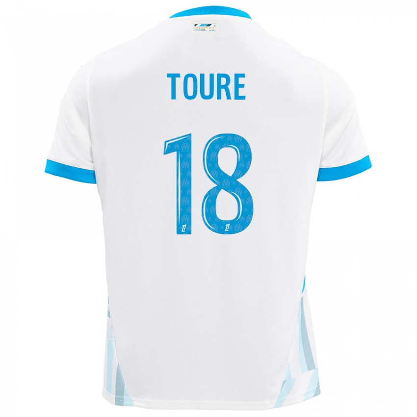 Enfant Maillot Isaak Toure #18 Blanc Bleu Ciel Tenues Domicile 2024/25 T-Shirt Suisse