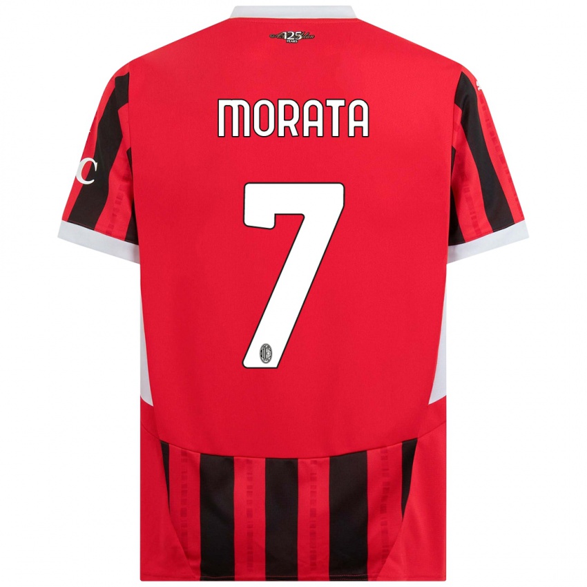 Kinder Alvaro Morata #7 Rot Schwarz Heimtrikot Trikot 2024/25 T-Shirt Schweiz