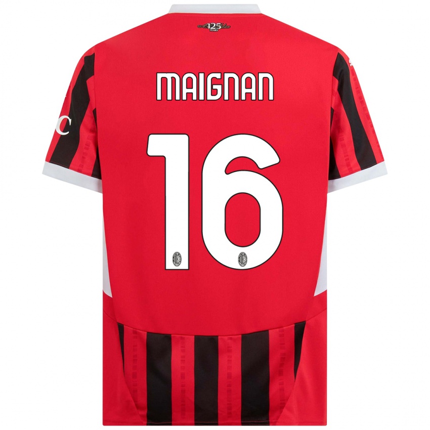 Enfant Maillot Mike Maignan #16 Rouge Noir Tenues Domicile 2024/25 T-Shirt Suisse