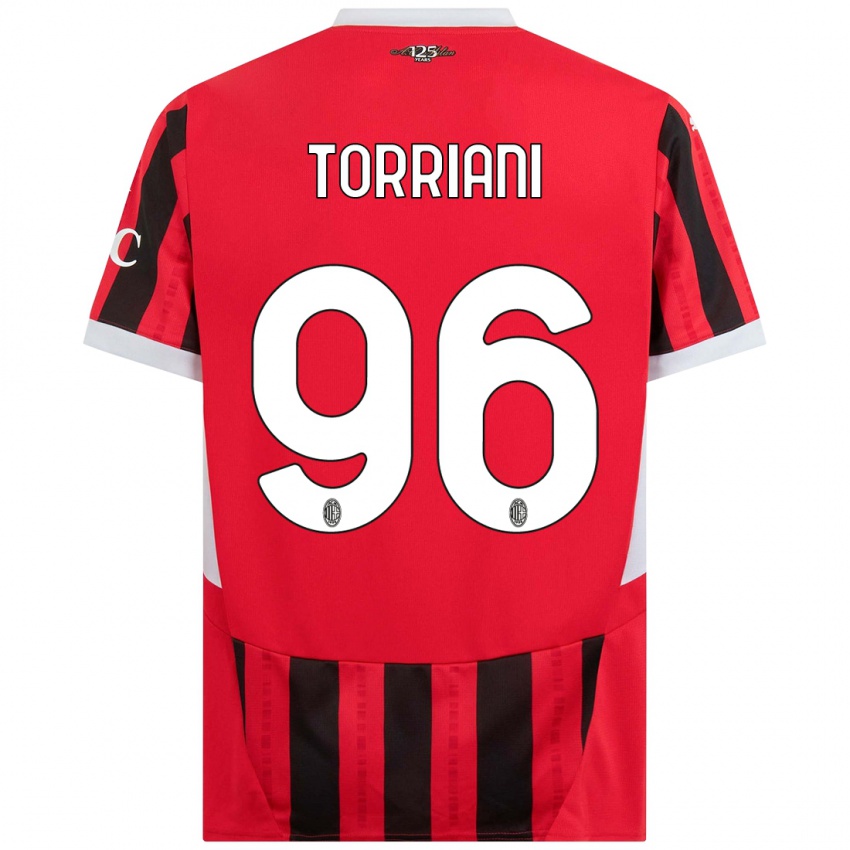 Enfant Maillot Lorenzo Torriani #96 Rouge Noir Tenues Domicile 2024/25 T-Shirt Suisse