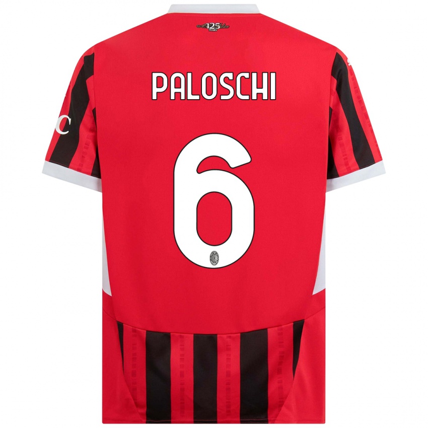 Enfant Maillot Dorian Paloschi #6 Rouge Noir Tenues Domicile 2024/25 T-Shirt Suisse