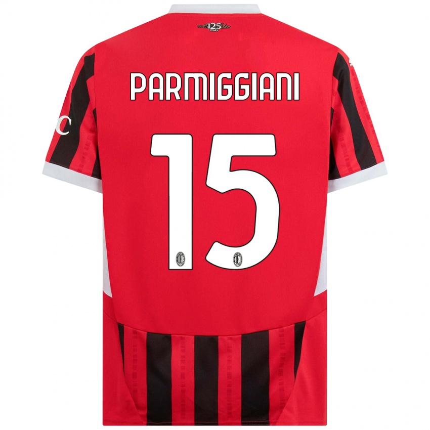 Enfant Maillot Pietro Parmiggiani #15 Rouge Noir Tenues Domicile 2024/25 T-Shirt Suisse