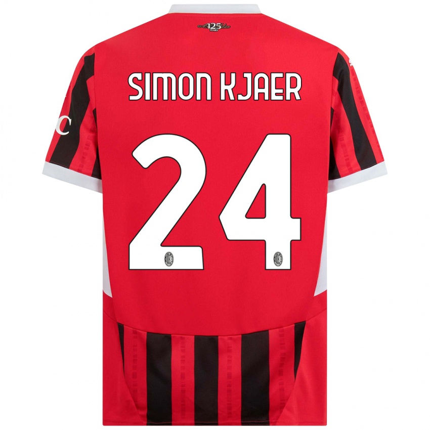 Enfant Maillot Simon Kjaer #24 Rouge Noir Tenues Domicile 2024/25 T-Shirt Suisse