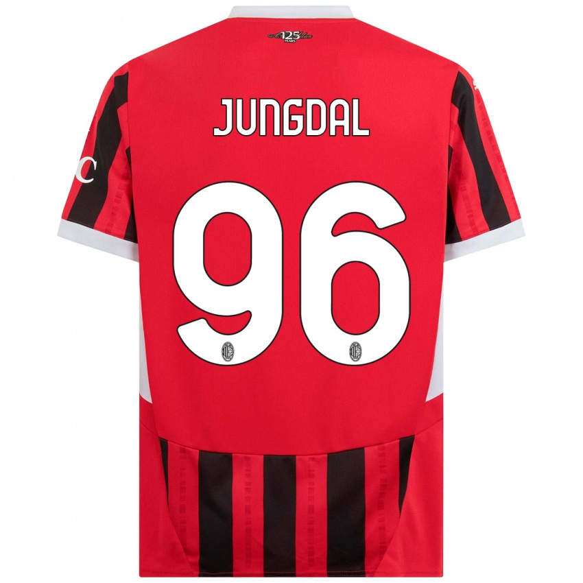 Enfant Maillot Andreas Jungdal #96 Rouge Noir Tenues Domicile 2024/25 T-Shirt Suisse