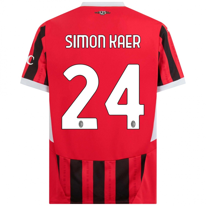 Kinder Simon Kaer #24 Rot Schwarz Heimtrikot Trikot 2024/25 T-Shirt Schweiz