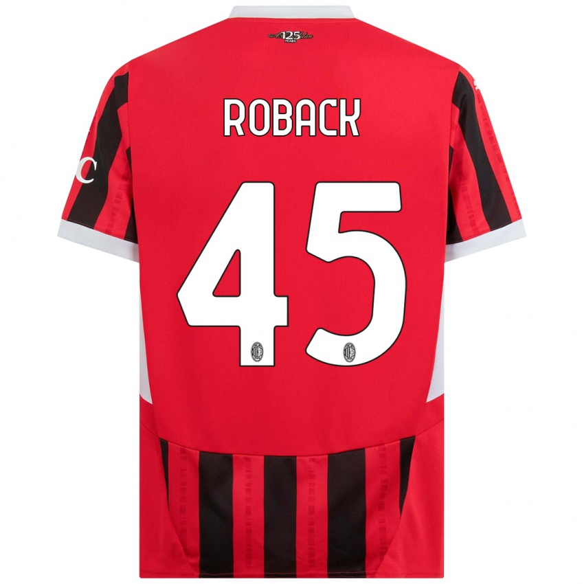 Enfant Maillot Emil Roback #45 Rouge Noir Tenues Domicile 2024/25 T-Shirt Suisse