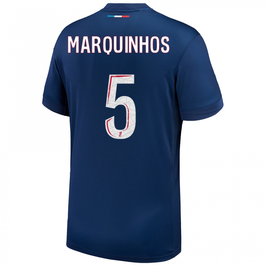 Kinder Marquinhos #5 Marineblau Weiß Heimtrikot Trikot 2024/25 T-Shirt Schweiz