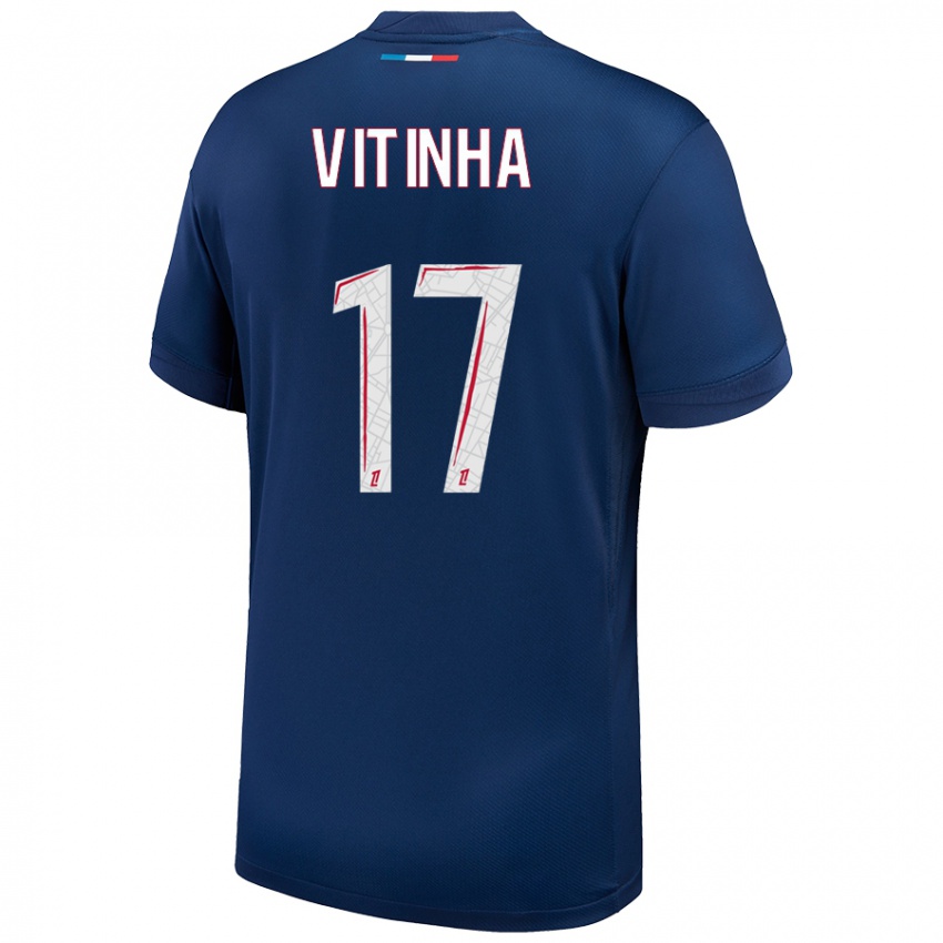 Kinder Vitinha #17 Marineblau Weiß Heimtrikot Trikot 2024/25 T-Shirt Schweiz