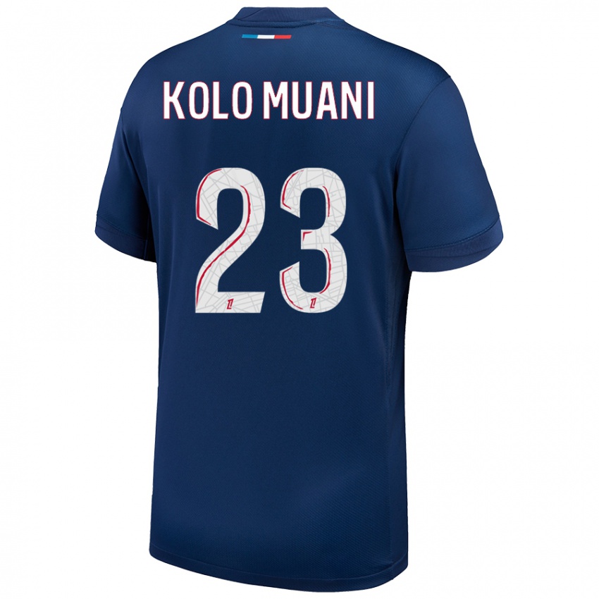 Kinder Randal Kolo Muani #23 Marineblau Weiß Heimtrikot Trikot 2024/25 T-Shirt Schweiz