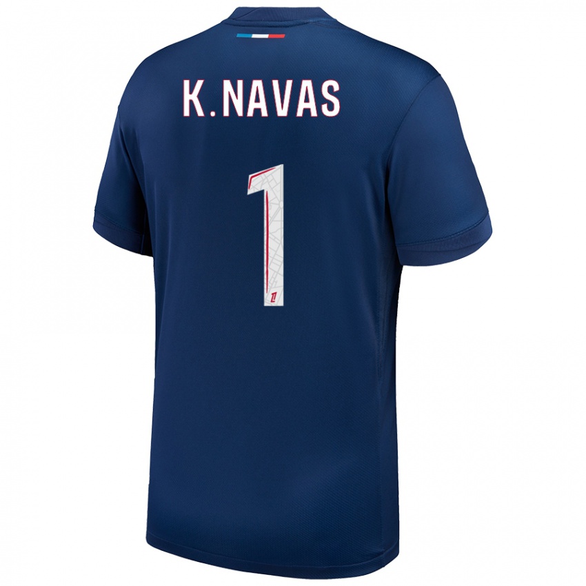 Kinder Keylor Navas #1 Marineblau Weiß Heimtrikot Trikot 2024/25 T-Shirt Schweiz