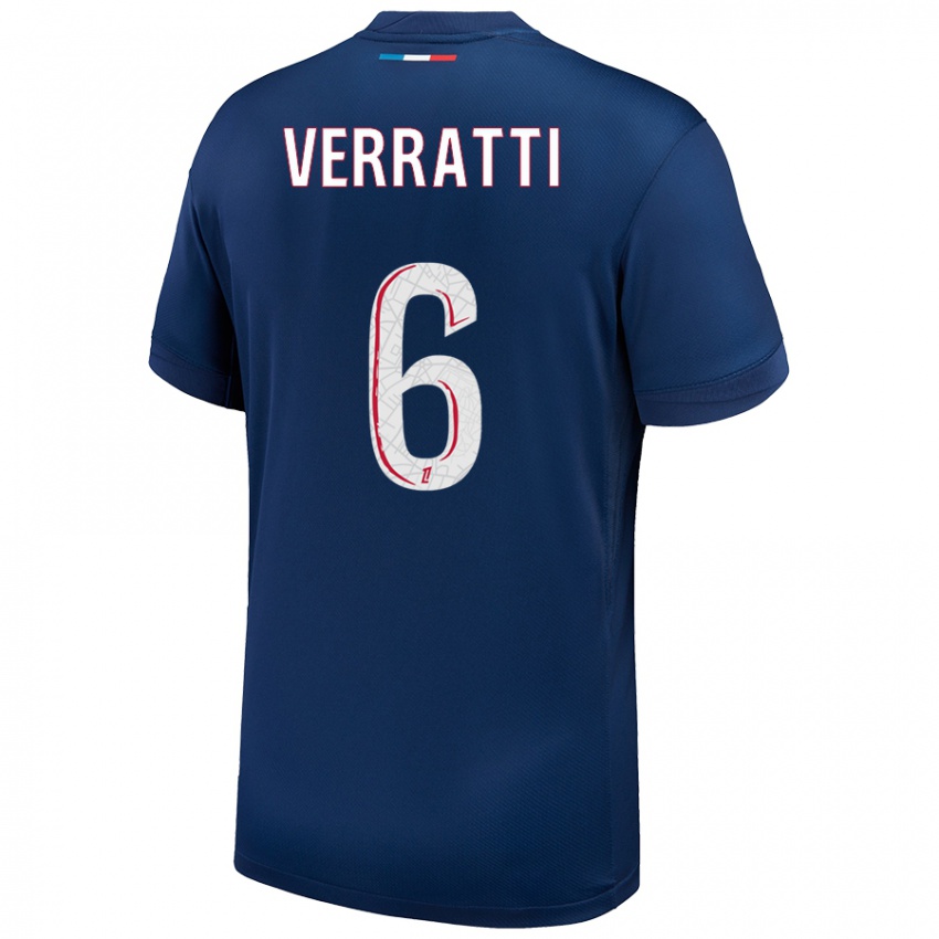 Kinder Marco Verratti #6 Marineblau Weiß Heimtrikot Trikot 2024/25 T-Shirt Schweiz