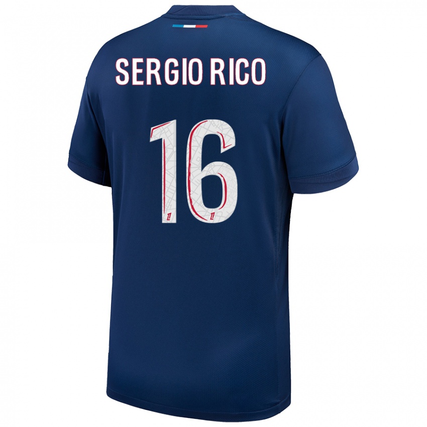 Kinder Sergio Rico #16 Marineblau Weiß Heimtrikot Trikot 2024/25 T-Shirt Schweiz