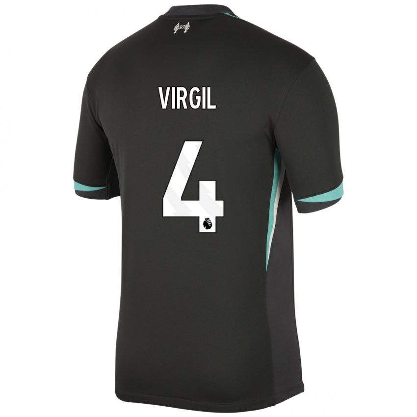 Enfant Maillot Virgil Van Dijk #4 Noir Anthracite Blanc Tenues Extérieur 2024/25 T-Shirt Suisse