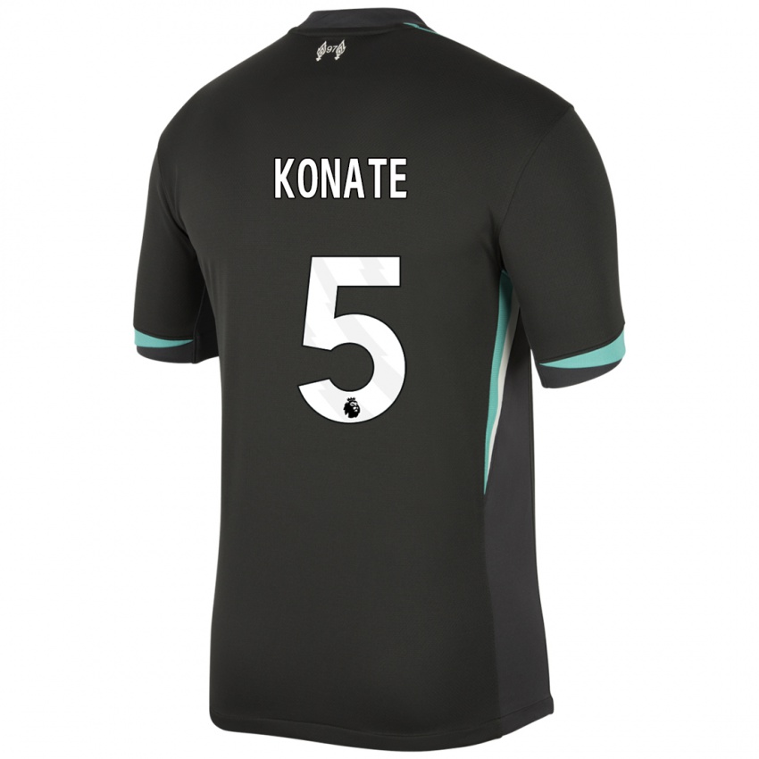 Kinder Ibrahima Konate #5 Schwarz Anthrazitweiß Auswärtstrikot Trikot 2024/25 T-Shirt Schweiz