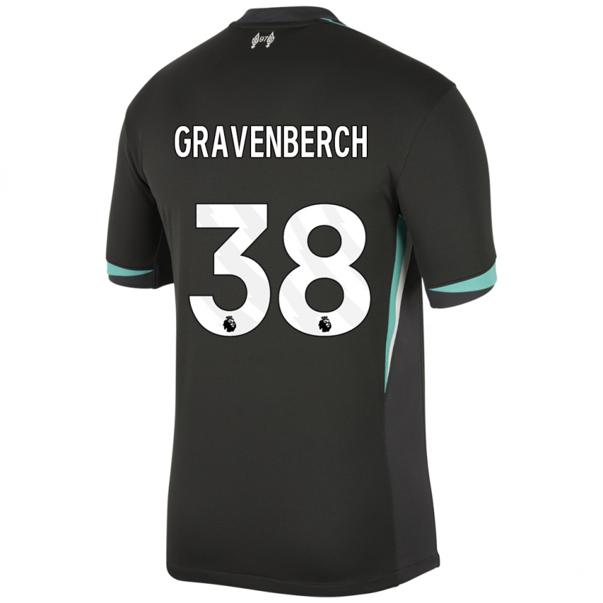 Enfant Maillot Ryan Gravenberch #38 Noir Anthracite Blanc Tenues Extérieur 2024/25 T-Shirt Suisse