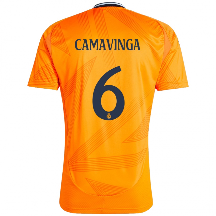 Kinder Eduardo Camavinga #6 Orange Auswärtstrikot Trikot 2024/25 T-Shirt Schweiz