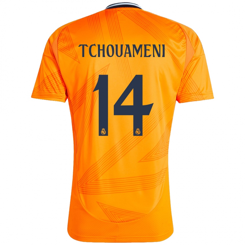 Kinder Aurelien Tchouameni #14 Orange Auswärtstrikot Trikot 2024/25 T-Shirt Schweiz