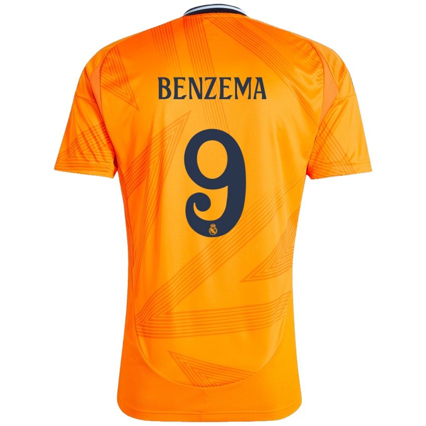 Kinder Karim Benzema #9 Orange Auswärtstrikot Trikot 2024/25 T-Shirt Schweiz