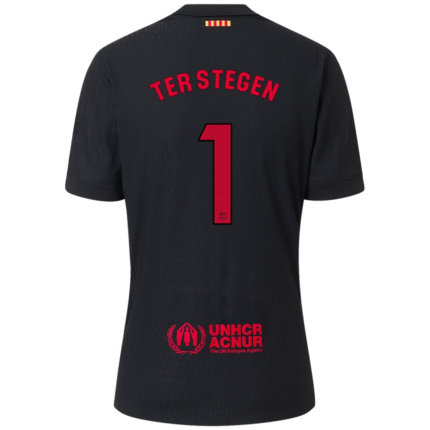 Kinder Marc-Andre Ter Stegen #1 Schwarz Rot Auswärtstrikot Trikot 2024/25 T-Shirt Schweiz