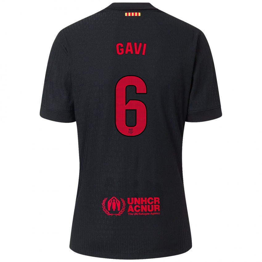 Enfant Maillot Gavi #6 Noir Rouge Tenues Extérieur 2024/25 T-Shirt Suisse