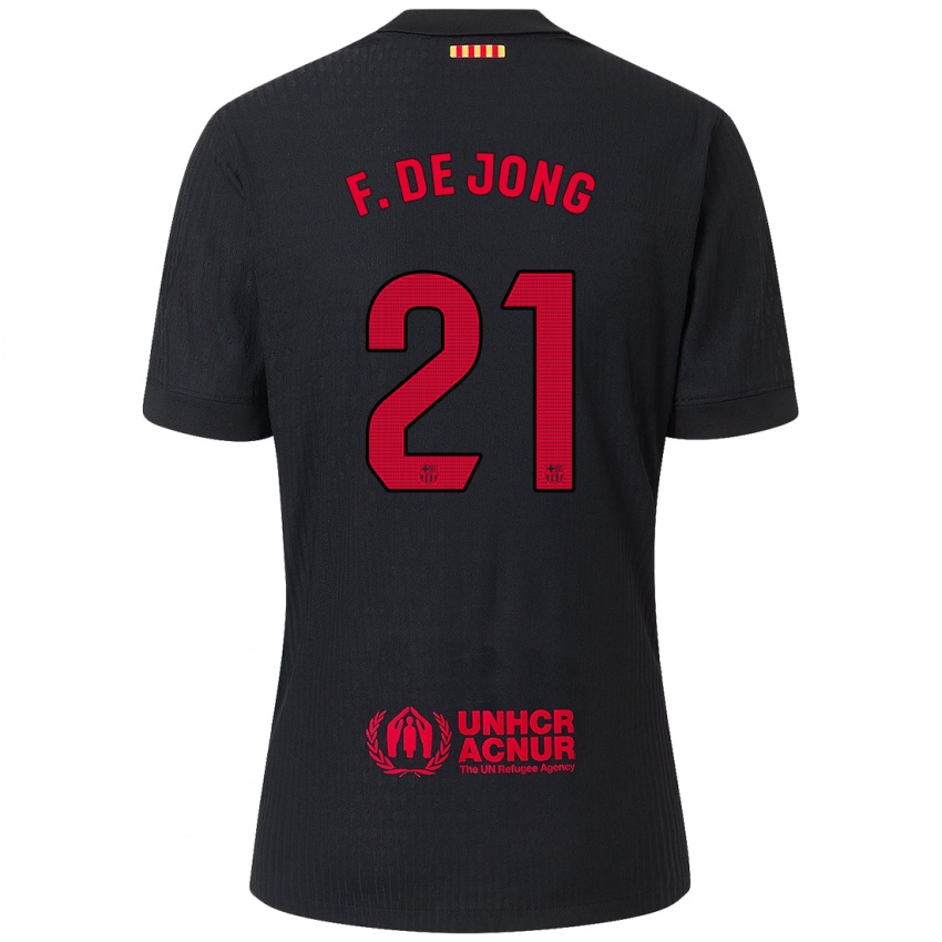 Enfant Maillot Frenkie De Jong #21 Noir Rouge Tenues Extérieur 2024/25 T-Shirt Suisse