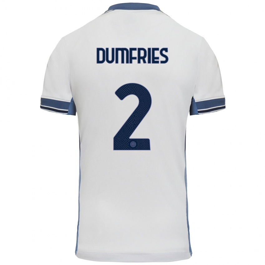 Enfant Maillot Denzel Dumfries #2 Blanc Gris Tenues Extérieur 2024/25 T-Shirt Suisse