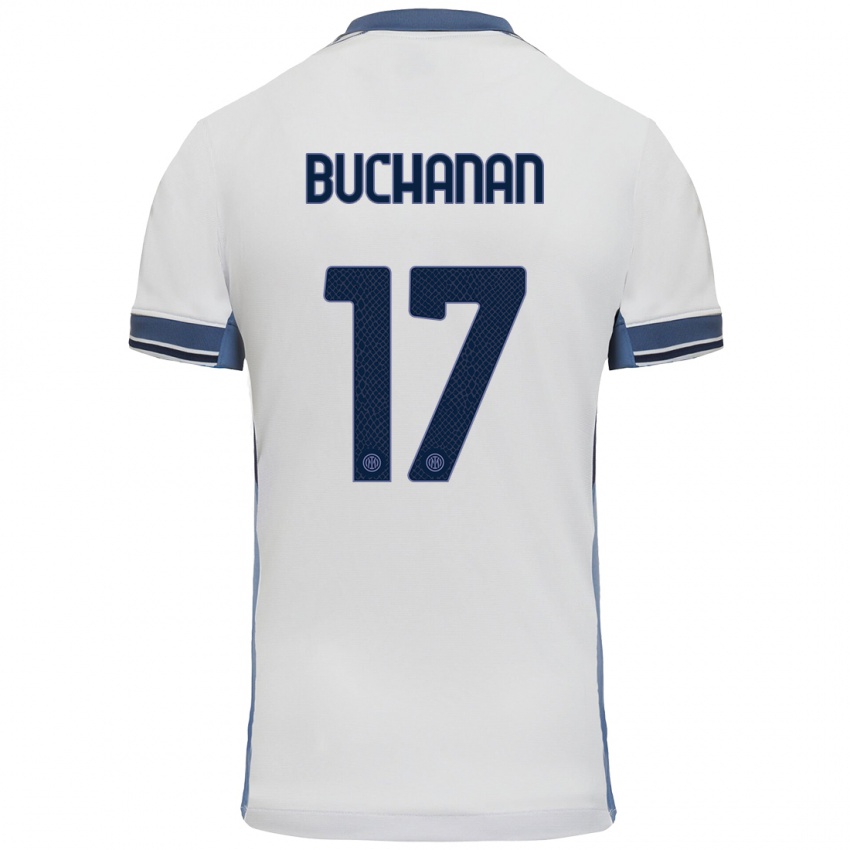 Enfant Maillot Tajon Buchanan #17 Blanc Gris Tenues Extérieur 2024/25 T-Shirt Suisse