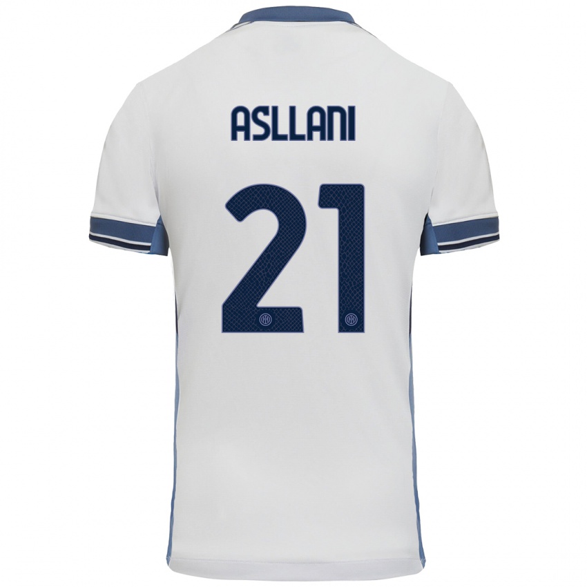 Enfant Maillot Kristjan Asllani #21 Blanc Gris Tenues Extérieur 2024/25 T-Shirt Suisse