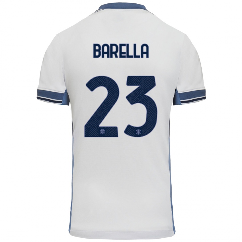 Kinder Nicolo Barella #23 Weißgrau Auswärtstrikot Trikot 2024/25 T-Shirt Schweiz