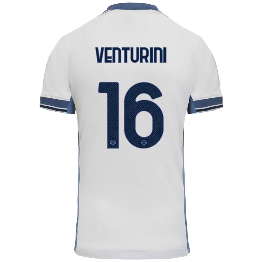 Enfant Maillot Matteo Venturini #16 Blanc Gris Tenues Extérieur 2024/25 T-Shirt Suisse