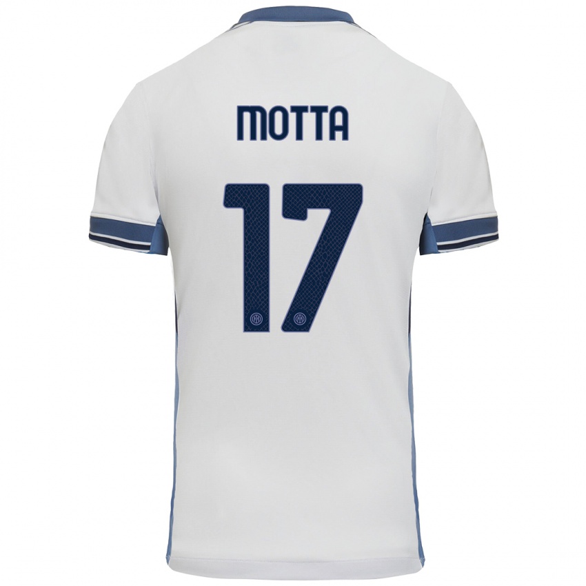 Enfant Maillot Matteo Motta #17 Blanc Gris Tenues Extérieur 2024/25 T-Shirt Suisse