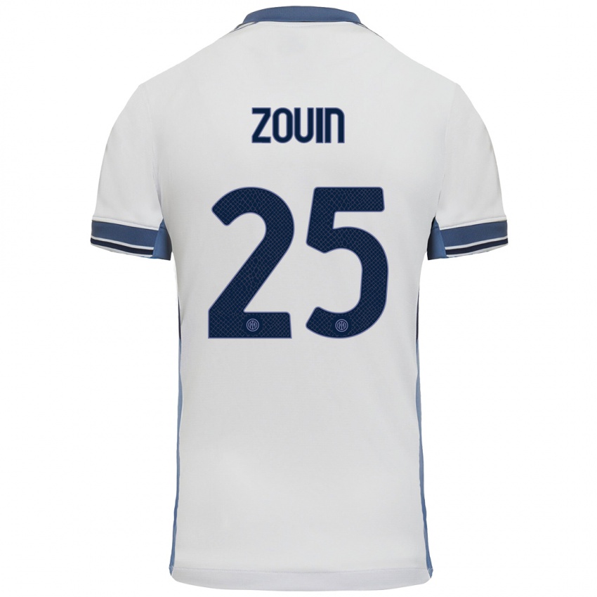 Enfant Maillot Aymen Zouin #25 Blanc Gris Tenues Extérieur 2024/25 T-Shirt Suisse