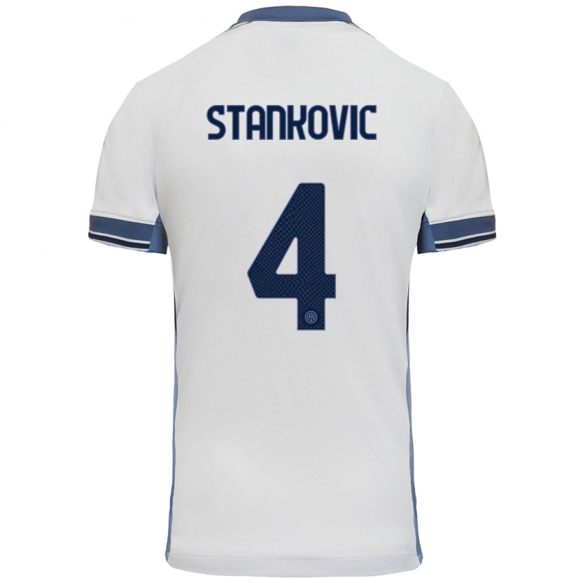 Enfant Maillot Aleksandar Stankovic #4 Blanc Gris Tenues Extérieur 2024/25 T-Shirt Suisse