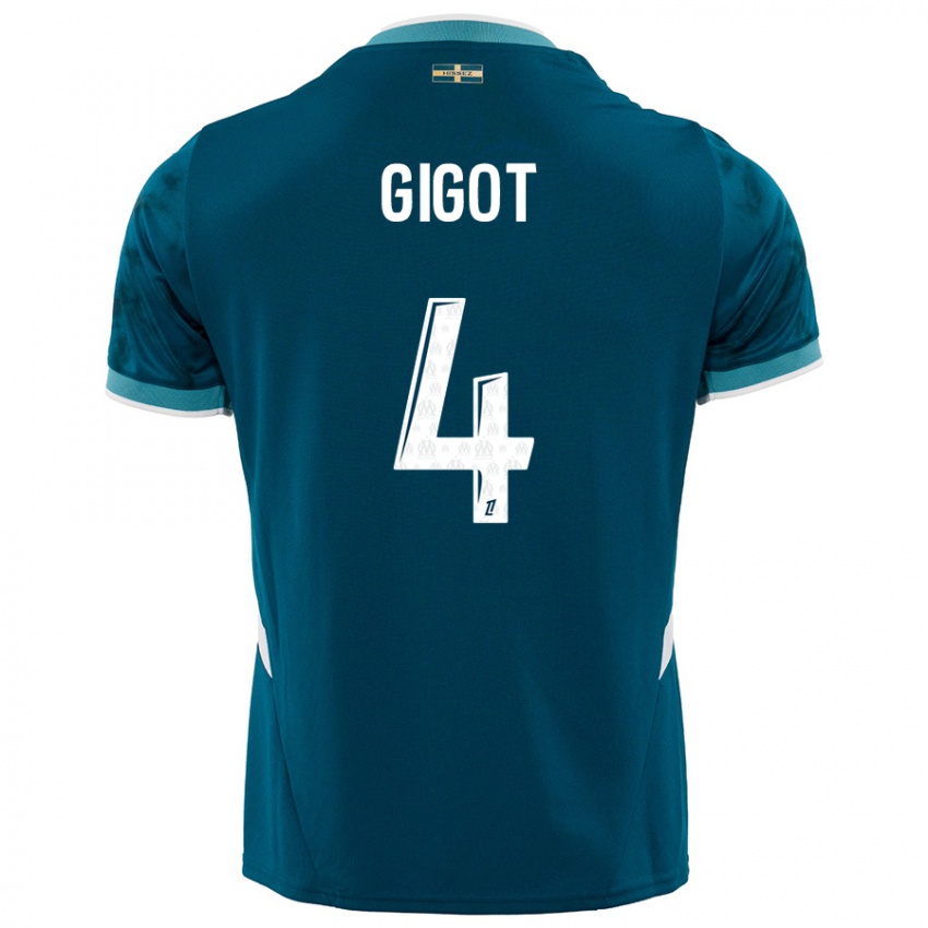 Enfant Maillot Samuel Gigot #4 Turquoise Bleu Tenues Extérieur 2024/25 T-Shirt Suisse