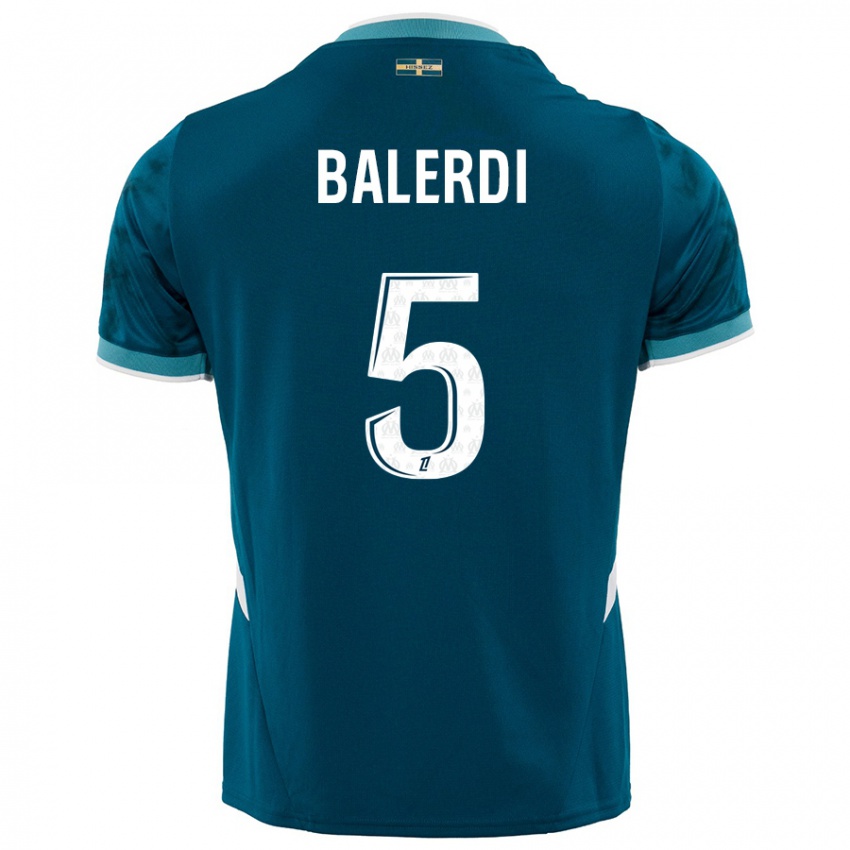 Enfant Maillot Leonardo Balerdi #5 Turquoise Bleu Tenues Extérieur 2024/25 T-Shirt Suisse