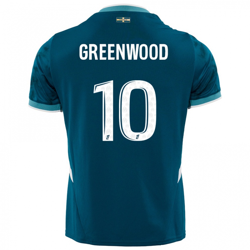 Enfant Maillot Mason Greenwood #10 Turquoise Bleu Tenues Extérieur 2024/25 T-Shirt Suisse