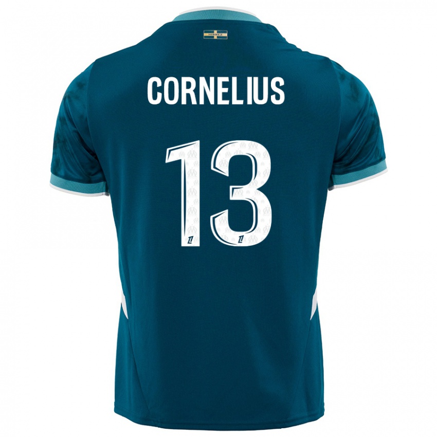 Enfant Maillot Derek Cornelius #13 Turquoise Bleu Tenues Extérieur 2024/25 T-Shirt Suisse