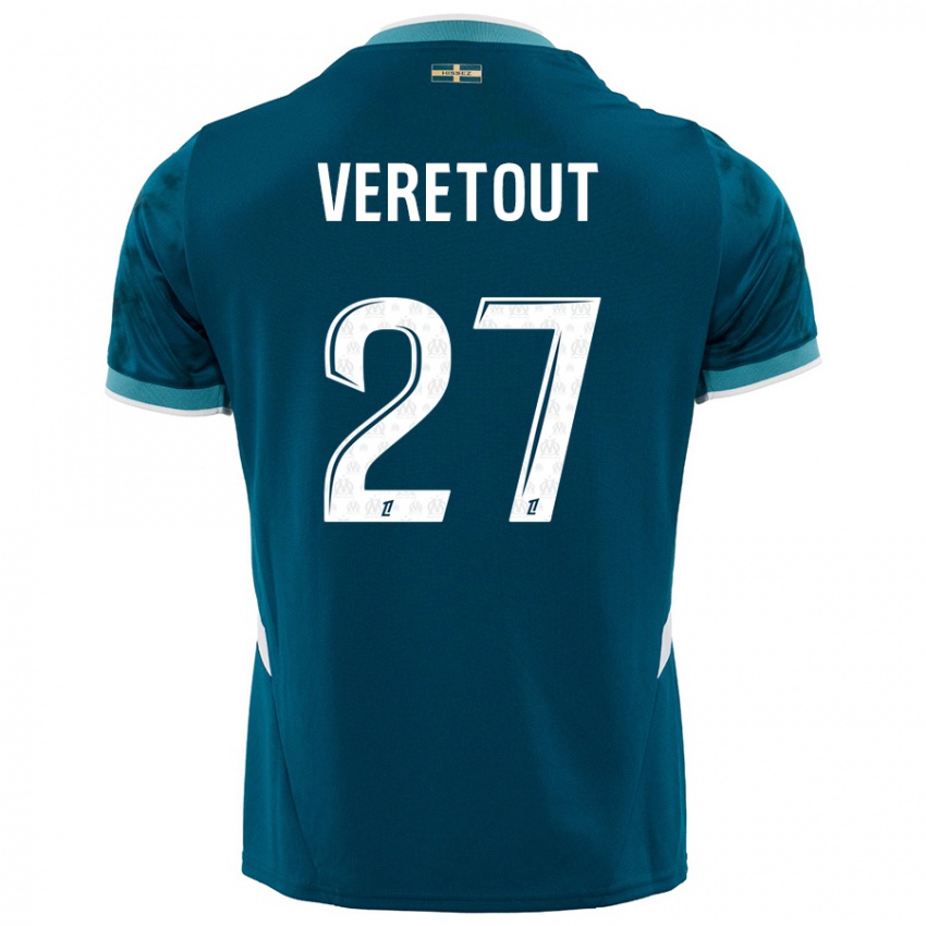 Enfant Maillot Jordan Veretout #27 Turquoise Bleu Tenues Extérieur 2024/25 T-Shirt Suisse