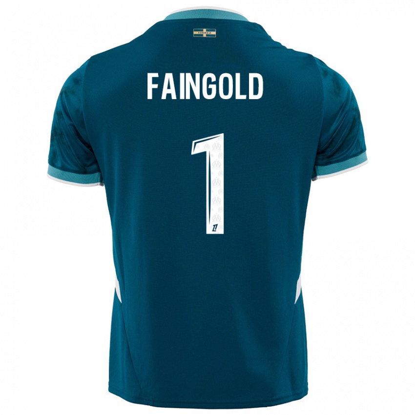 Kinder Abbie Faingold #1 Türkisblau Auswärtstrikot Trikot 2024/25 T-Shirt Schweiz