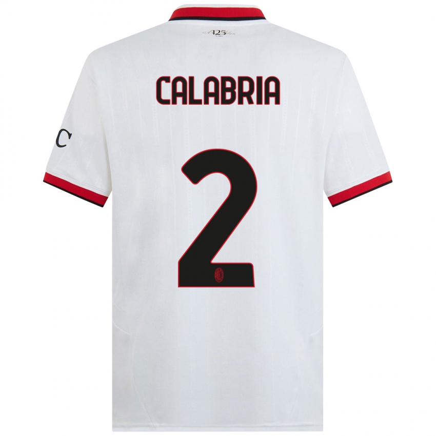 Enfant Maillot Davide Calabria #2 Blanc Noir Rouge Tenues Extérieur 2024/25 T-Shirt Suisse