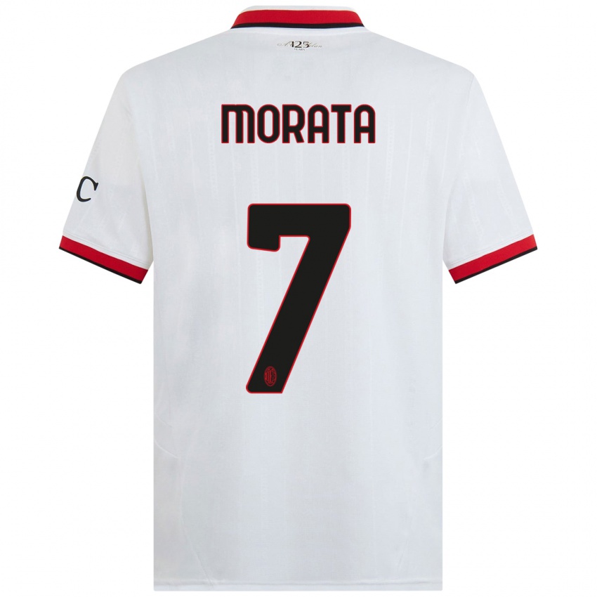 Enfant Maillot Alvaro Morata #7 Blanc Noir Rouge Tenues Extérieur 2024/25 T-Shirt Suisse