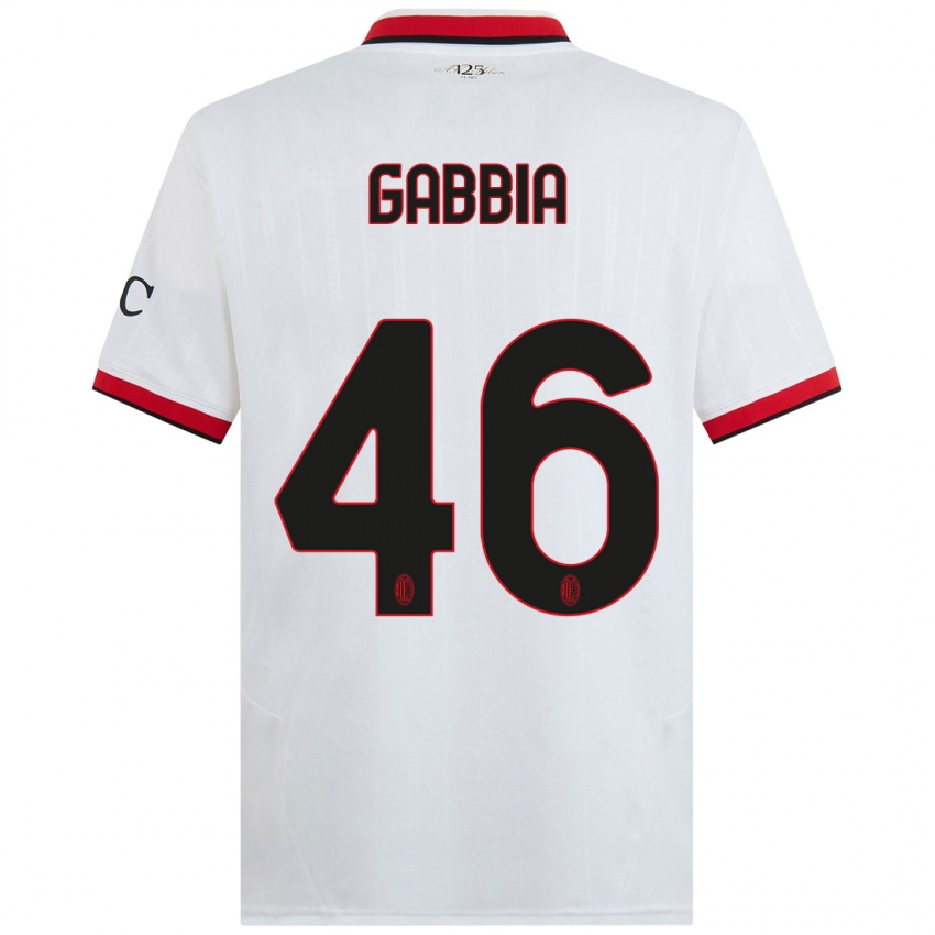 Kinder Matteo Gabbia #46 Weiß Schwarz Rot Auswärtstrikot Trikot 2024/25 T-Shirt Schweiz