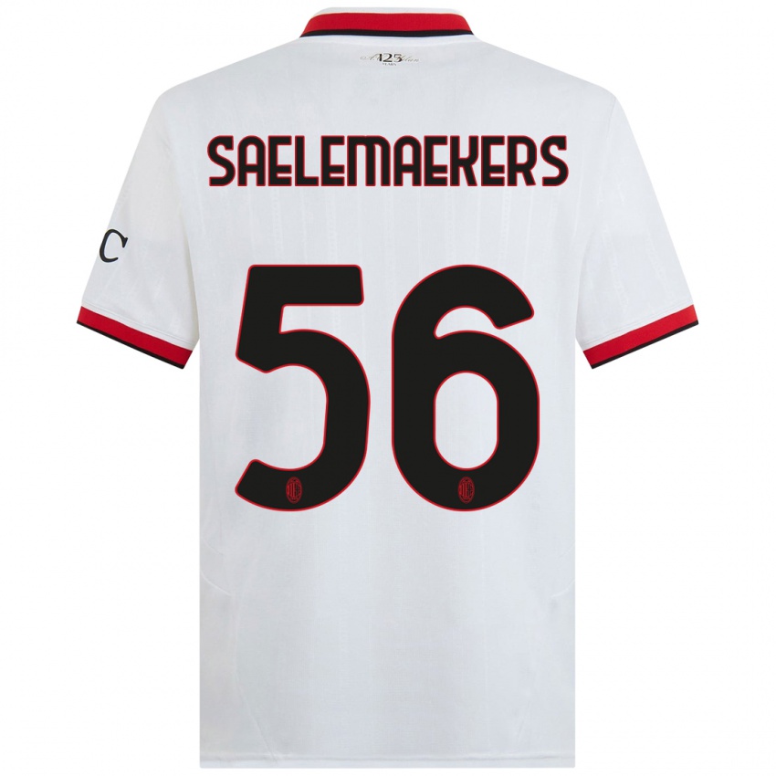 Enfant Maillot Alexis Saelemaekers #56 Blanc Noir Rouge Tenues Extérieur 2024/25 T-Shirt Suisse