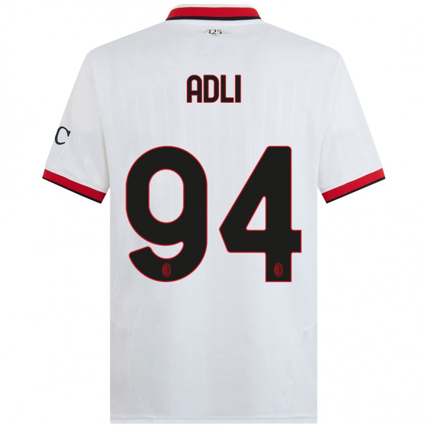 Enfant Maillot Yacine Adli #94 Blanc Noir Rouge Tenues Extérieur 2024/25 T-Shirt Suisse