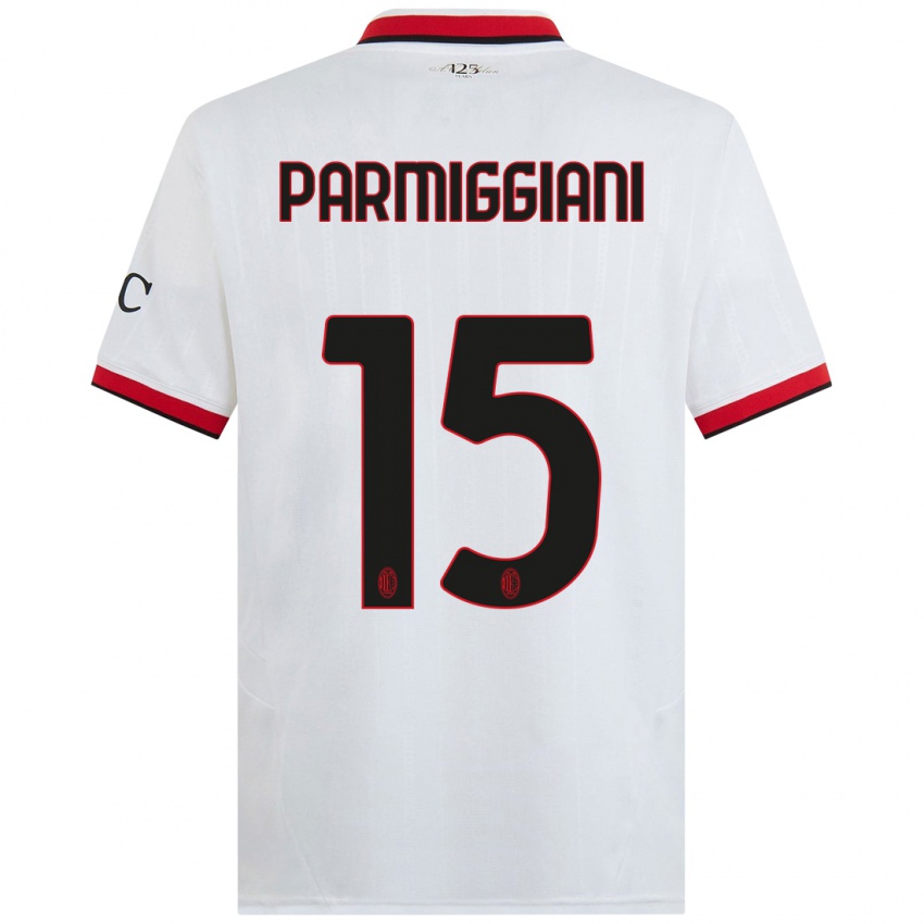 Enfant Maillot Pietro Parmiggiani #15 Blanc Noir Rouge Tenues Extérieur 2024/25 T-Shirt Suisse